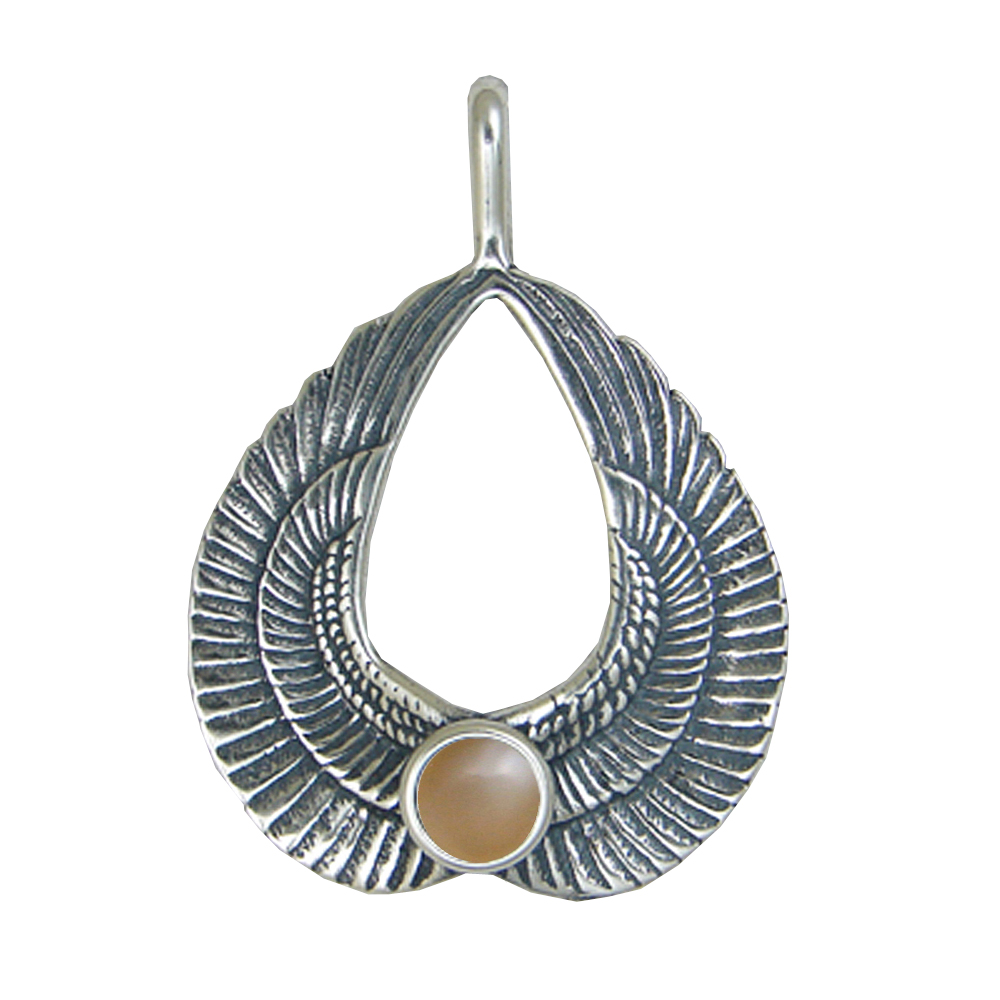 Sterling Silver Wings of Love Pendant With Peach Moonstone